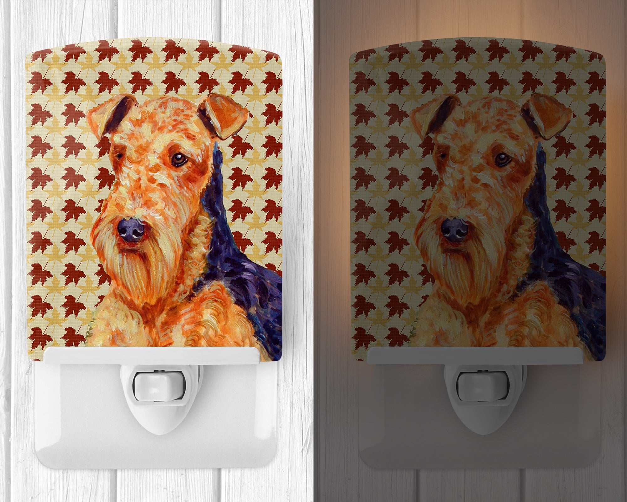 Airedale Fall Leaves Portrait Ceramic Night Light LH9111CNL - the-store.com