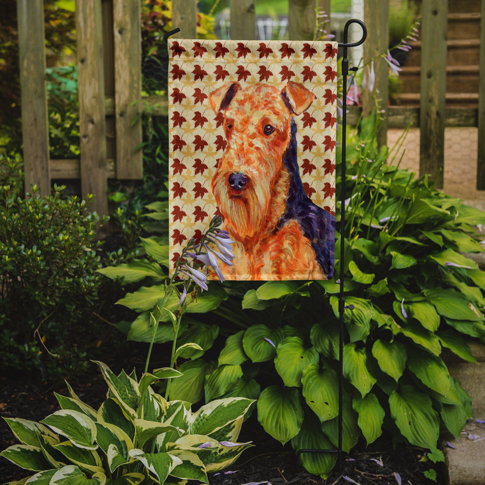 Airedale Fall Leaves Portrait Flag Garden Size.