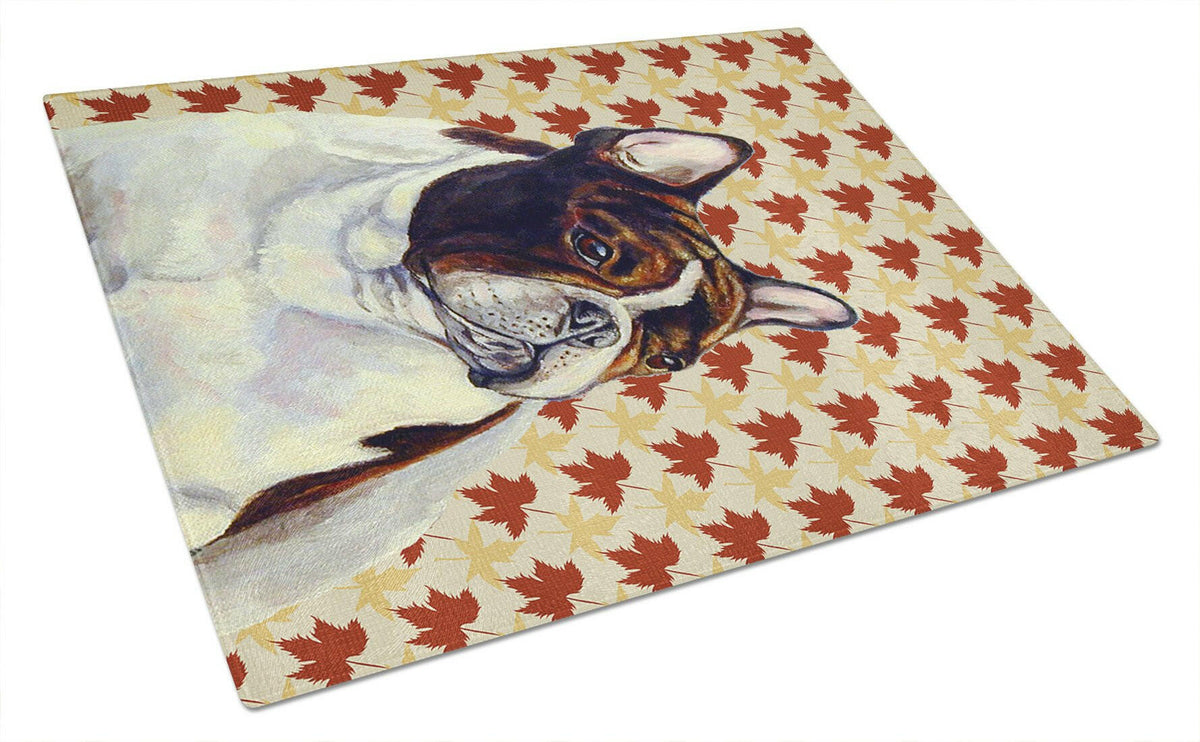 French Bulldog Fall Leaves Portrait Glass Cutting Board Large by Caroline&#39;s Treasures