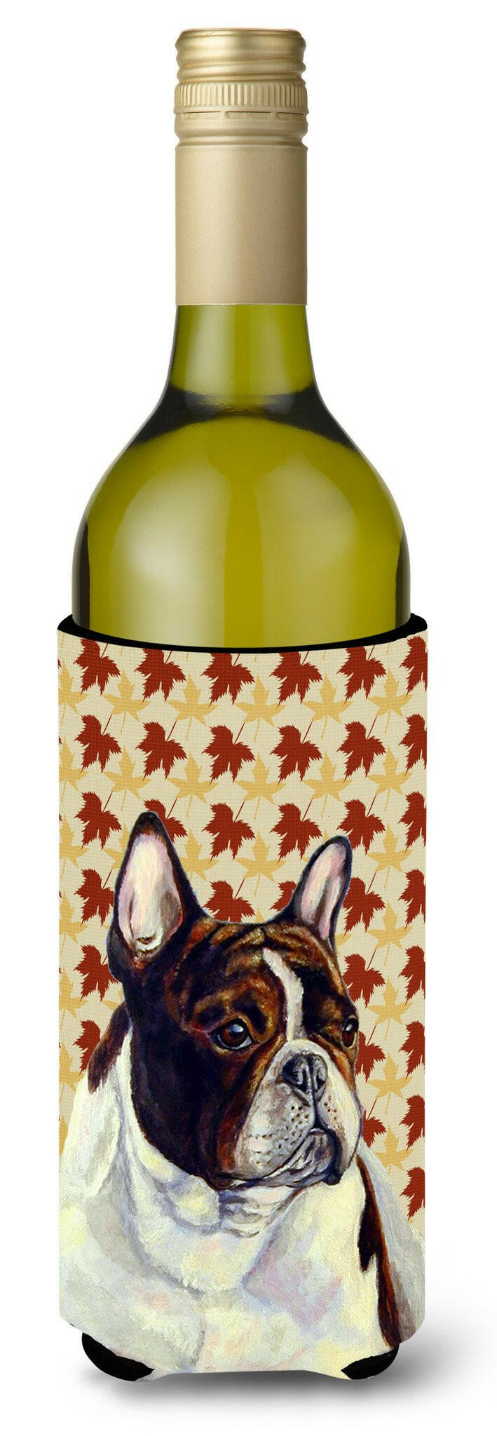 French Bulldog Fall Leaves Portrait Wine Bottle Beverage Insulator Beverage Insulator Hugger by Caroline&#39;s Treasures