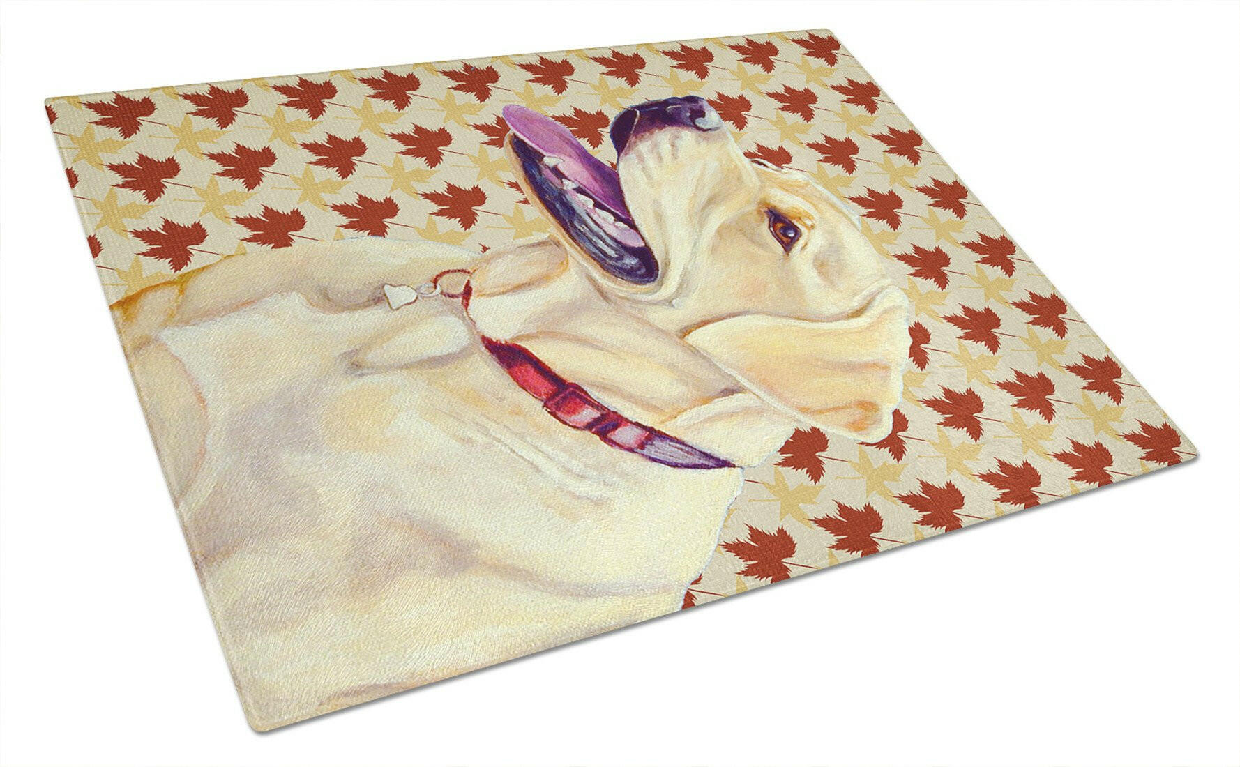 Labrador Fall Leaves Portrait Glass Cutting Board Large by Caroline's Treasures