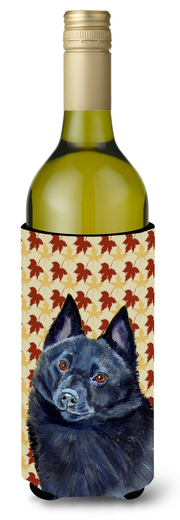 Schipperke Fall Leaves Portrait Wine Bottle Beverage Insulator Beverage Insulator Hugger by Caroline&#39;s Treasures