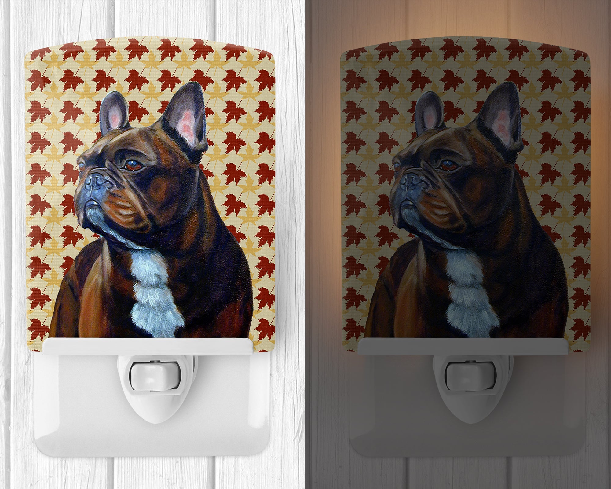 French Bulldog Fall Leaves Portrait Ceramic Night Light LH9115CNL - the-store.com