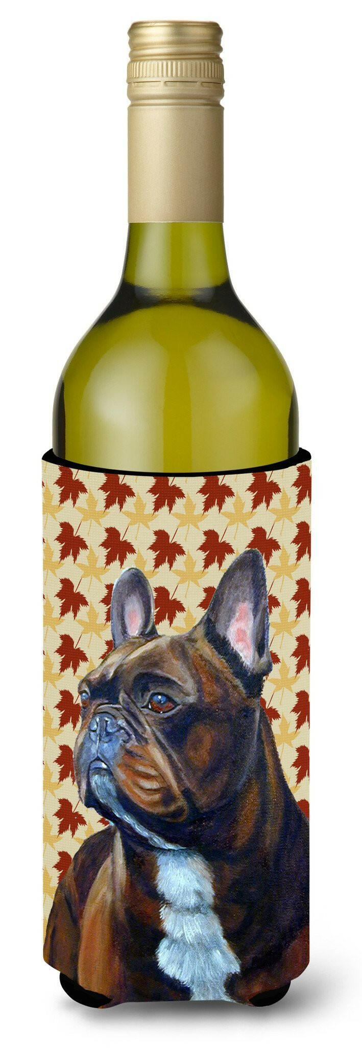 French Bulldog Fall Leaves Portrait Wine Bottle Beverage Insulator Beverage Insulator Hugger LH9115LITERK by Caroline&#39;s Treasures