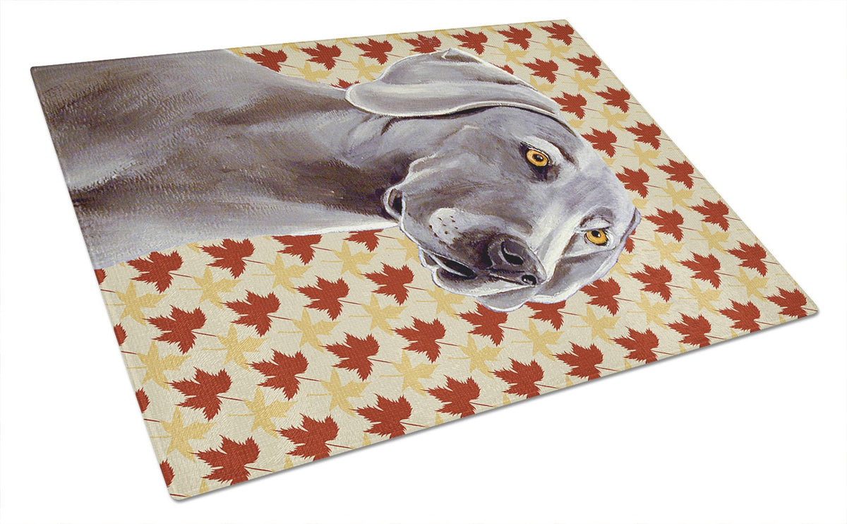 Weimaraner Fall Leaves Portrait Glass Cutting Board Large by Caroline&#39;s Treasures
