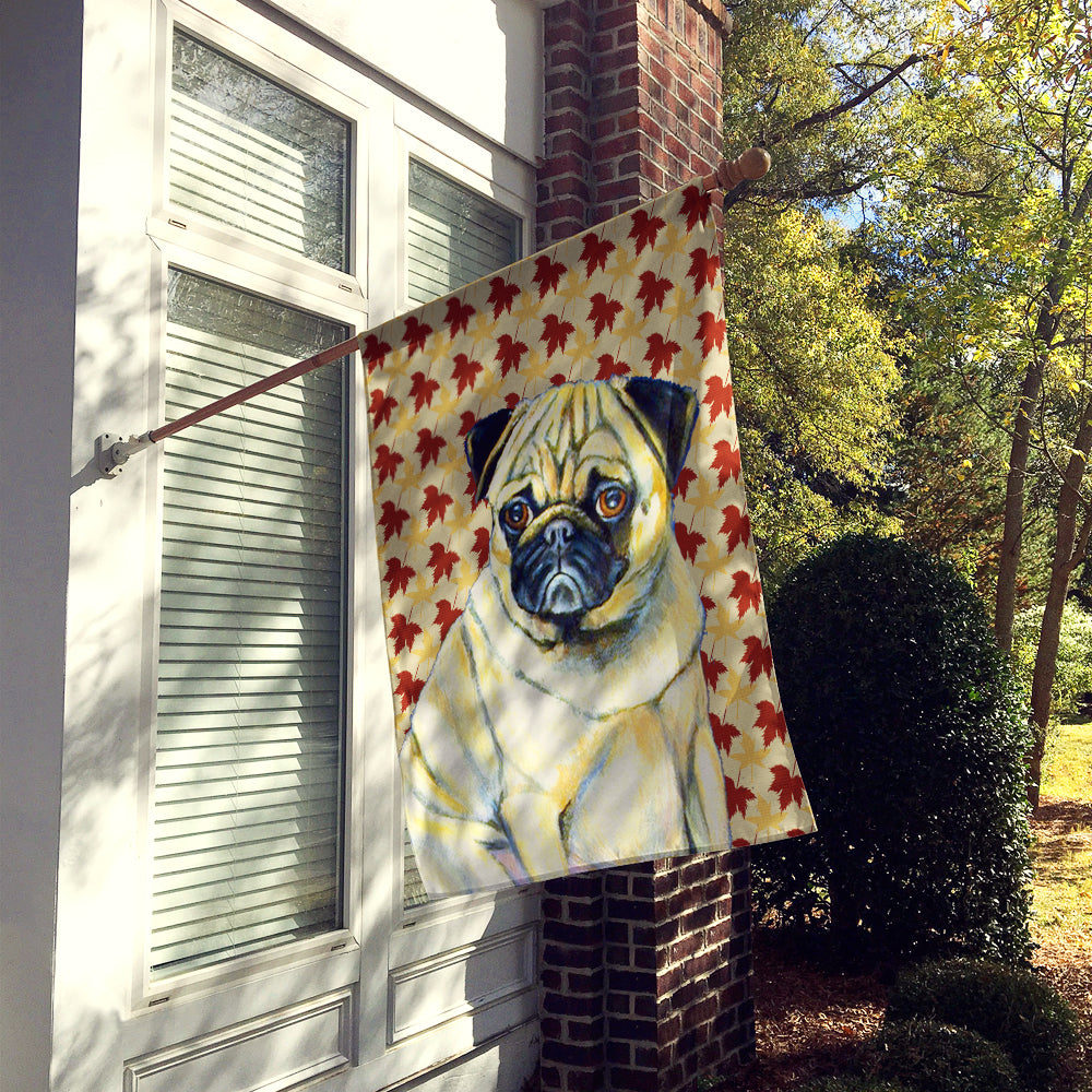 Pug Fall Leaves Portrait Flag Canvas House Size  the-store.com.