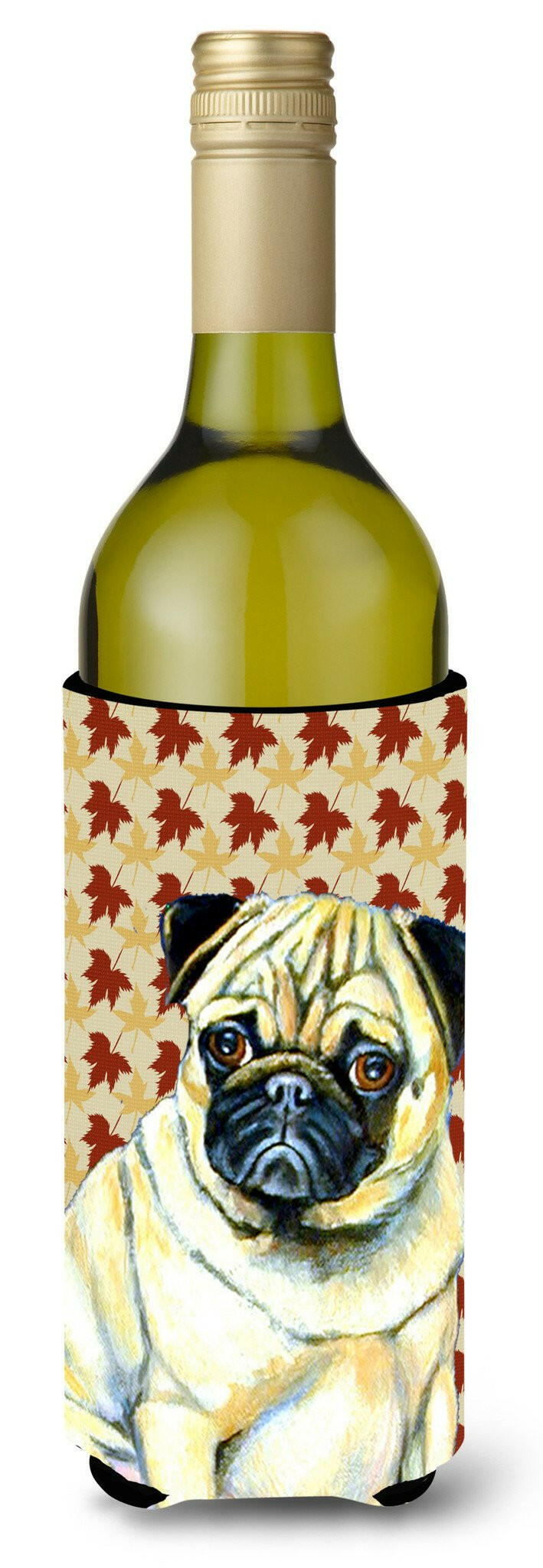 Pug Fall Leaves Portrait Wine Bottle Beverage Insulator Beverage Insulator Hugger by Caroline&#39;s Treasures