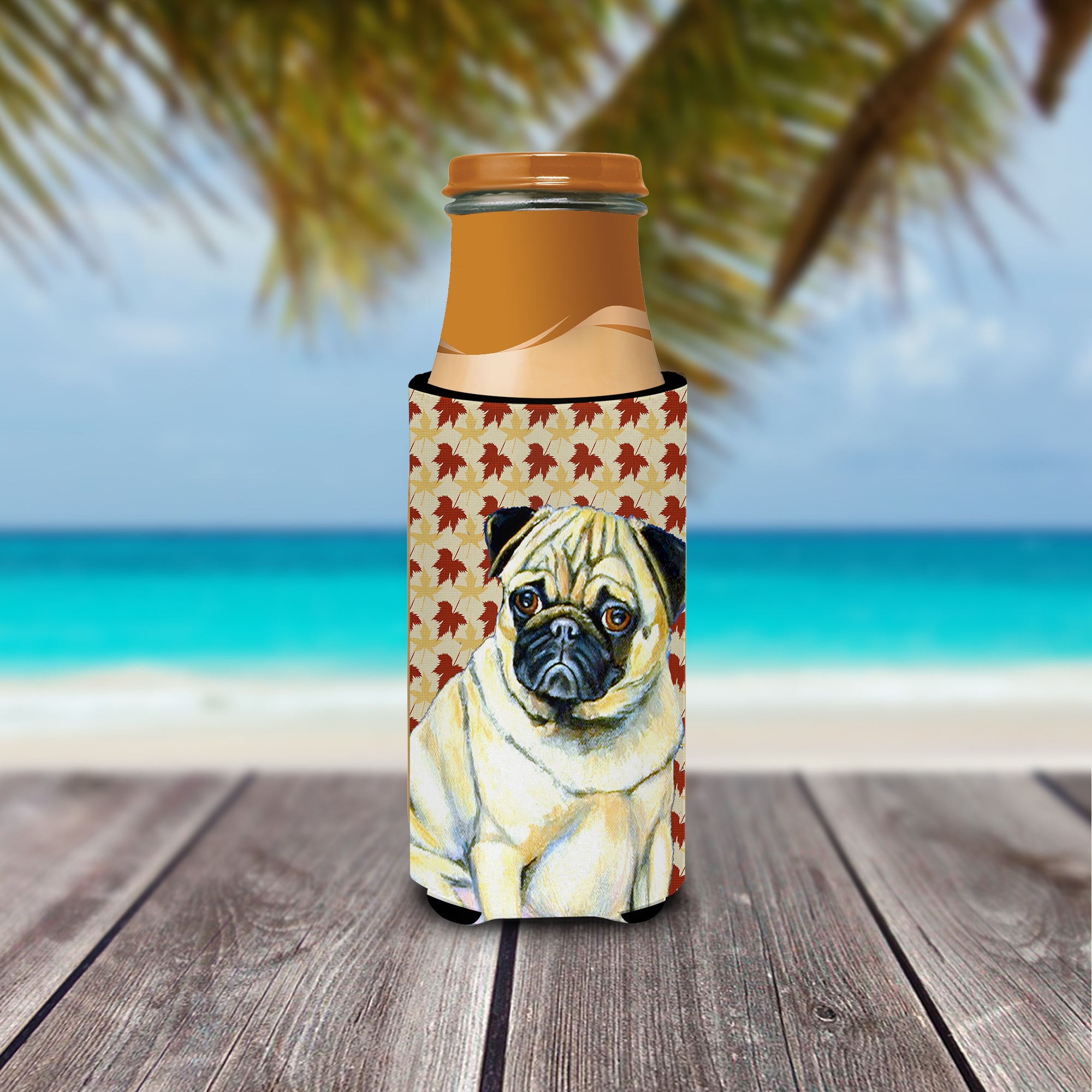 Pug Fall Leaves Portrait Ultra Beverage Insulators for slim cans LH9117MUK.