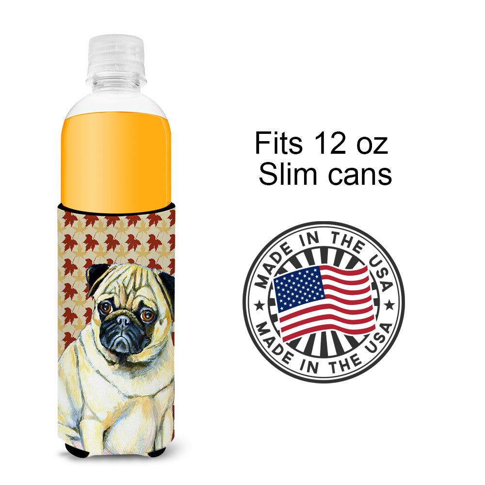 Pug Fall Leaves Portrait Ultra Beverage Insulators for slim cans LH9117MUK.