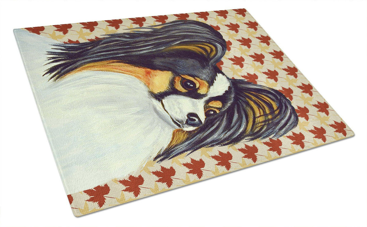 Papillon Fall Leaves Portrait Glass Cutting Board Large by Caroline&#39;s Treasures