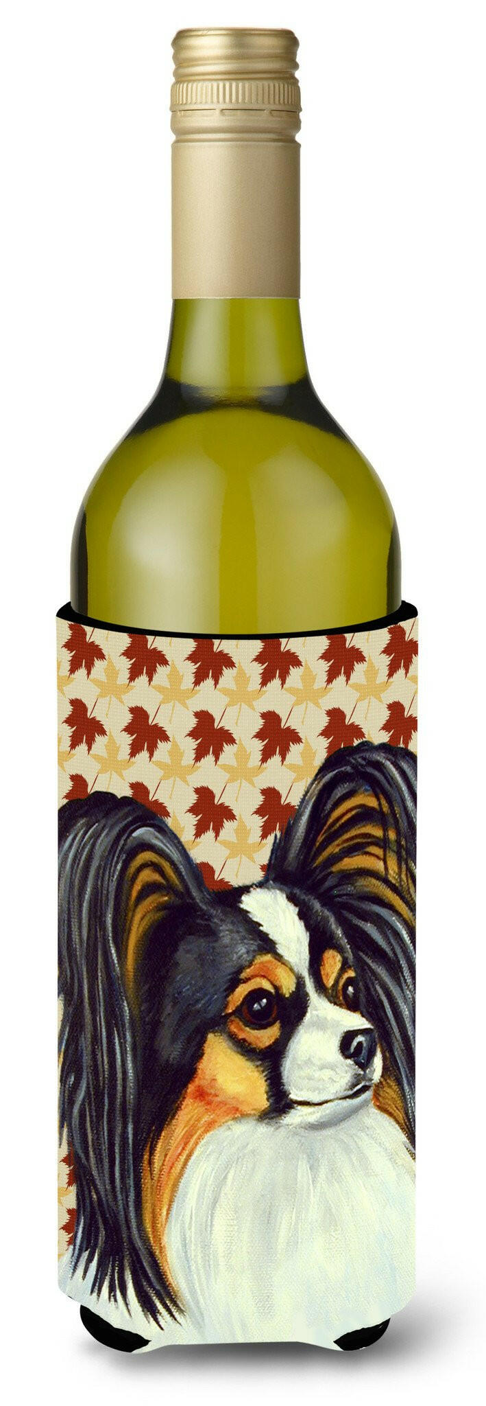 Papillon Fall Leaves Portrait Wine Bottle Beverage Insulator Beverage Insulator Hugger by Caroline's Treasures