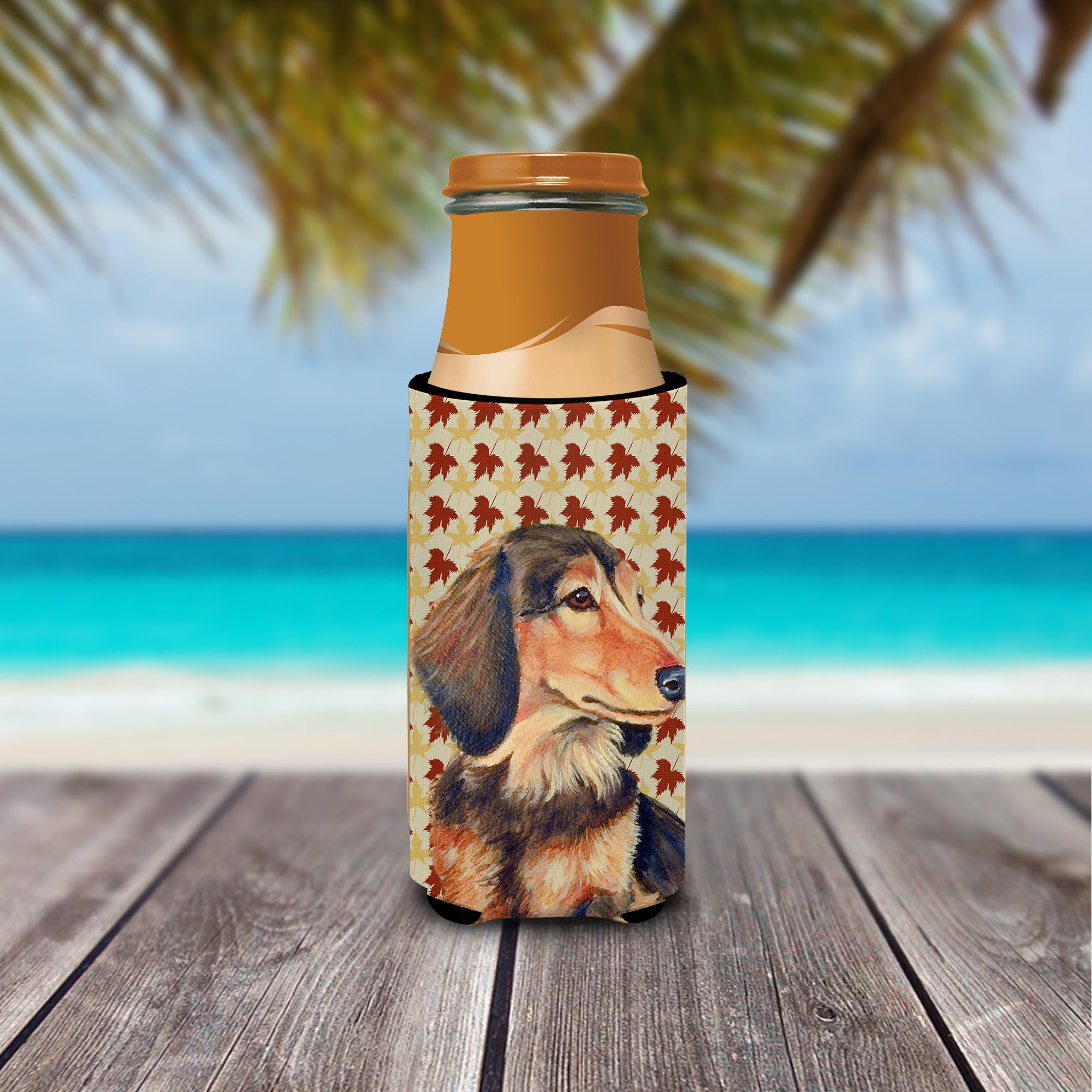 Dachshund Fall Leaves Portrait Ultra Beverage Insulators for slim cans LH9121MUK.