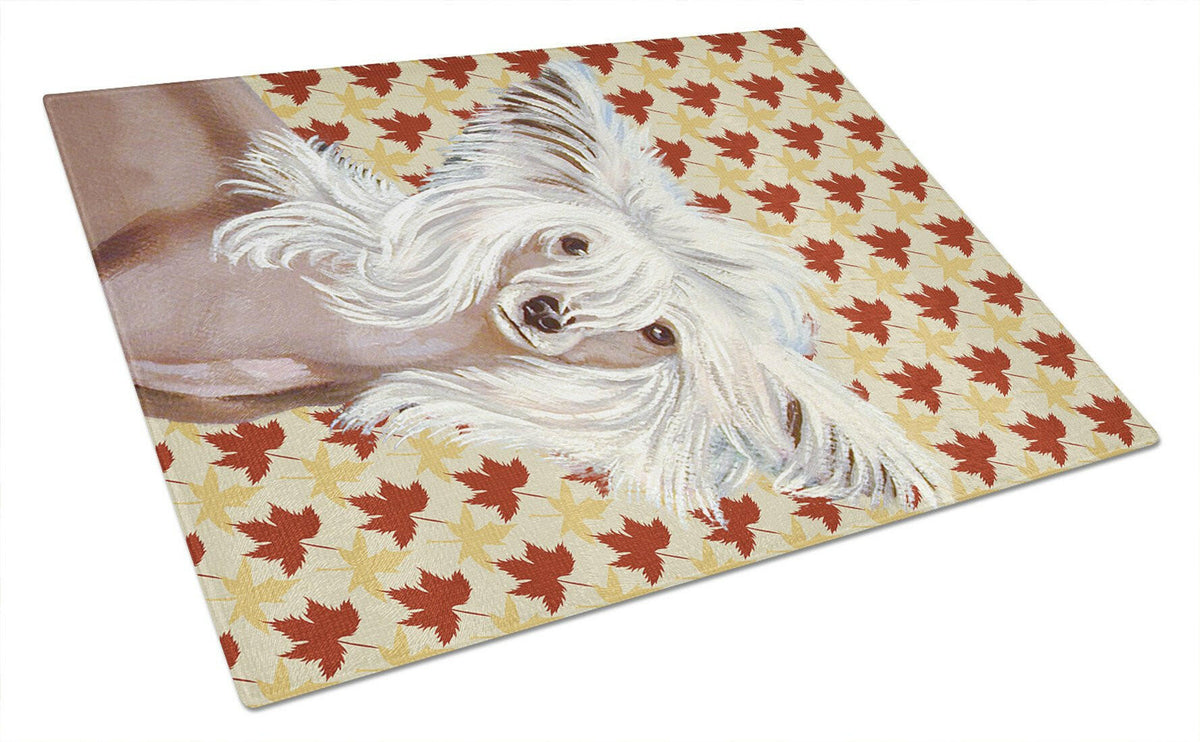 Chinese Crested Fall Leaves Portrait Glass Cutting Board Large by Caroline&#39;s Treasures