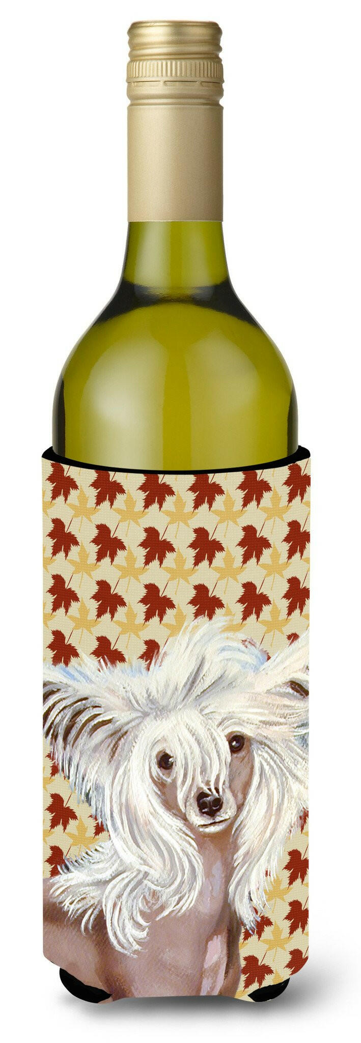 Chinese Crested Fall Leaves Portrait Wine Bottle Beverage Insulator Beverage Insulator Hugger by Caroline&#39;s Treasures