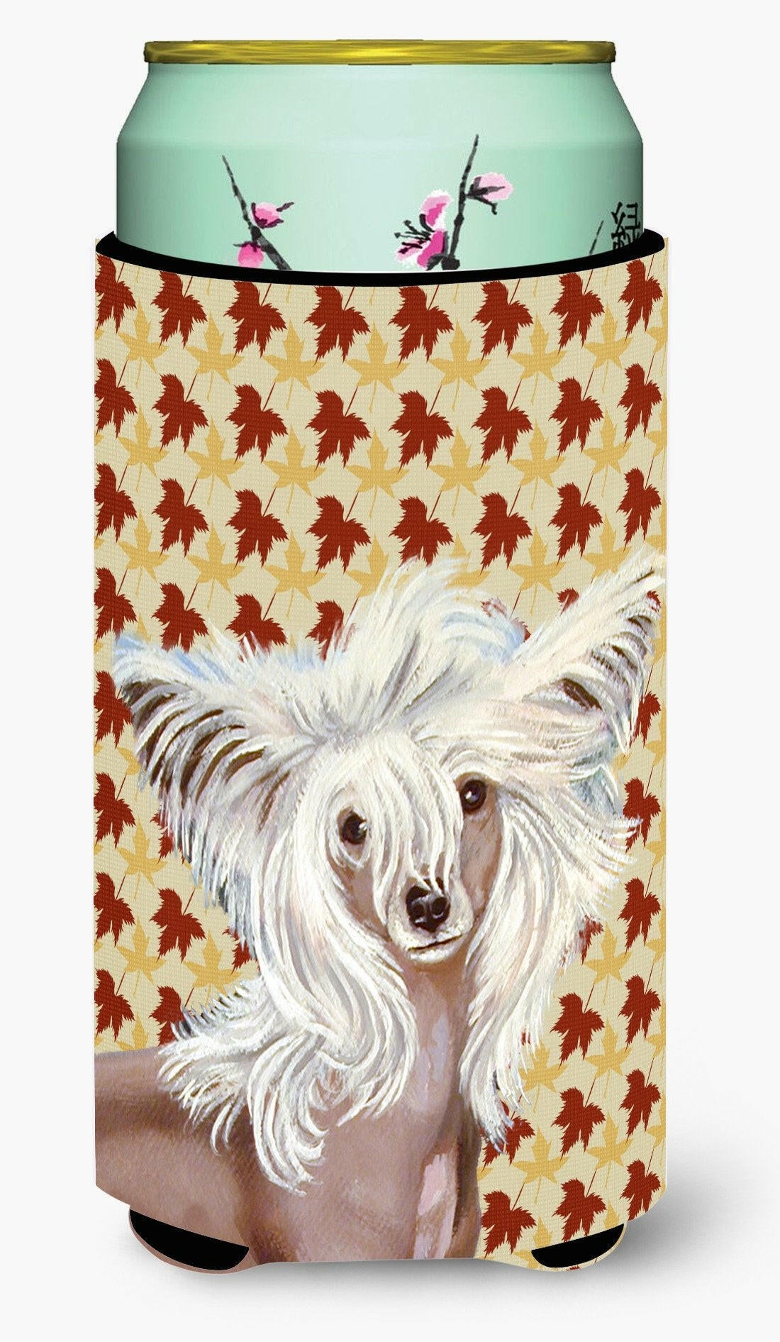 Chinese Crested Fall Leaves Portrait  Tall Boy Beverage Insulator Beverage Insulator Hugger by Caroline&#39;s Treasures