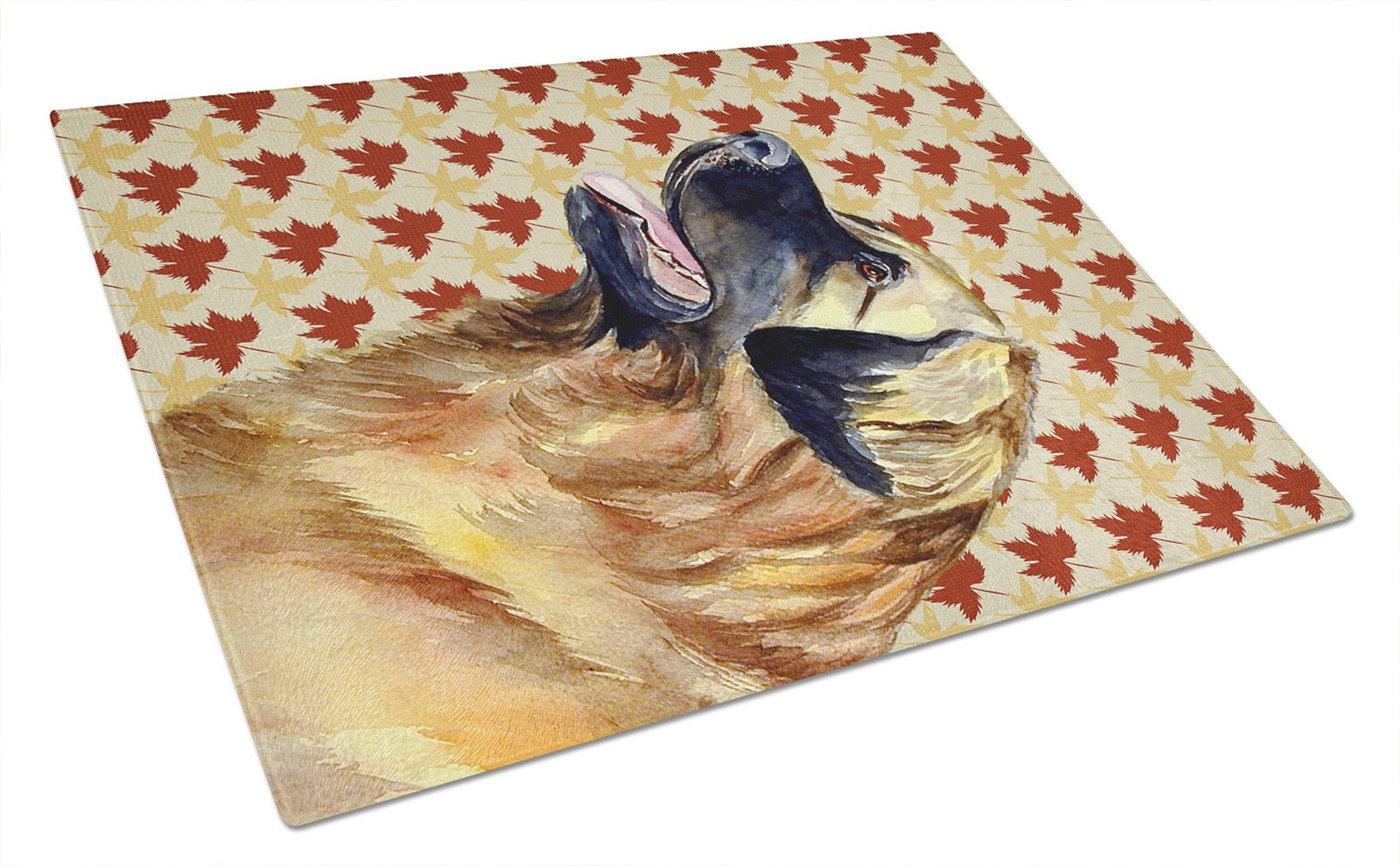 Leonberger Fall Leaves Portrait Glass Cutting Board Large by Caroline's Treasures