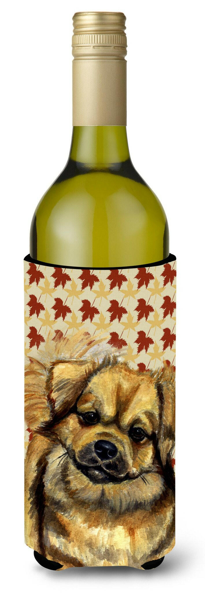 Tibetan Spaniel Fall Leaves Portrait Wine Bottle Beverage Insulator Beverage Insulator Hugger by Caroline&#39;s Treasures