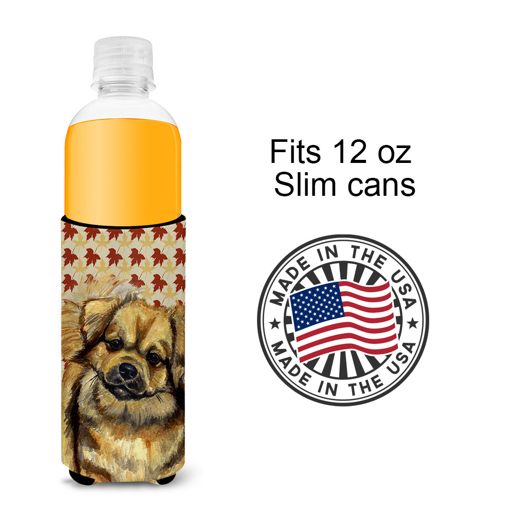 Tibetan Spaniel Fall Leaves Portrait Ultra Beverage Insulators for slim cans LH9124MUK.