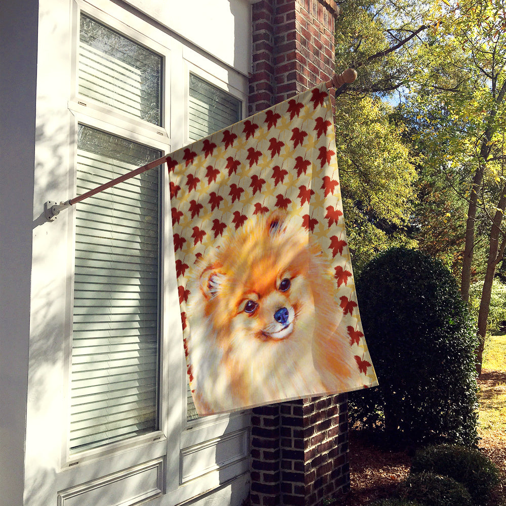 Pomeranian Fall Leaves Portrait Flag Canvas House Size  the-store.com.