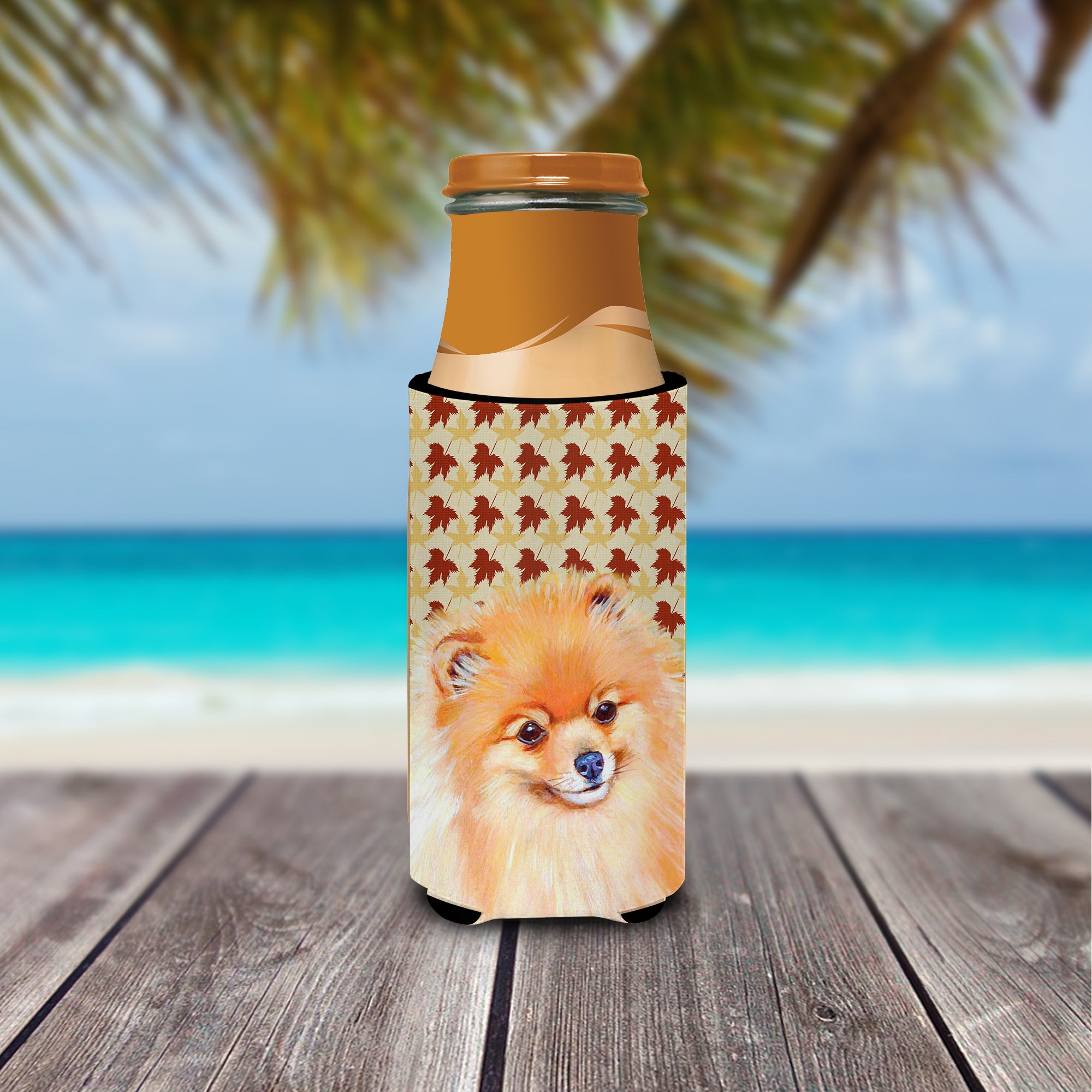 Pomeranian Fall Leaves Portrait Ultra Beverage Insulators for slim cans LH9125MUK.