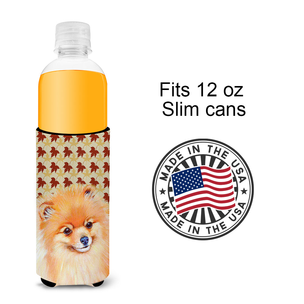 Pomeranian Fall Leaves Portrait Ultra Beverage Insulators for slim cans LH9125MUK.