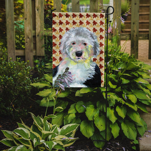 Old English Sheepdog Fall Leaves Portrait Flag Garden Size