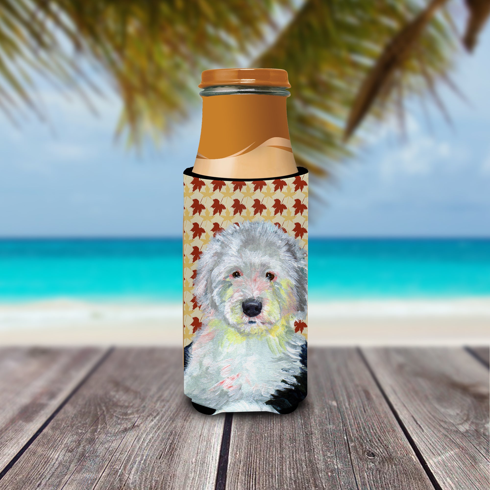 Old English Sheepdog Fall Leaves Portrait Ultra Beverage Insulators for slim cans LH9126MUK