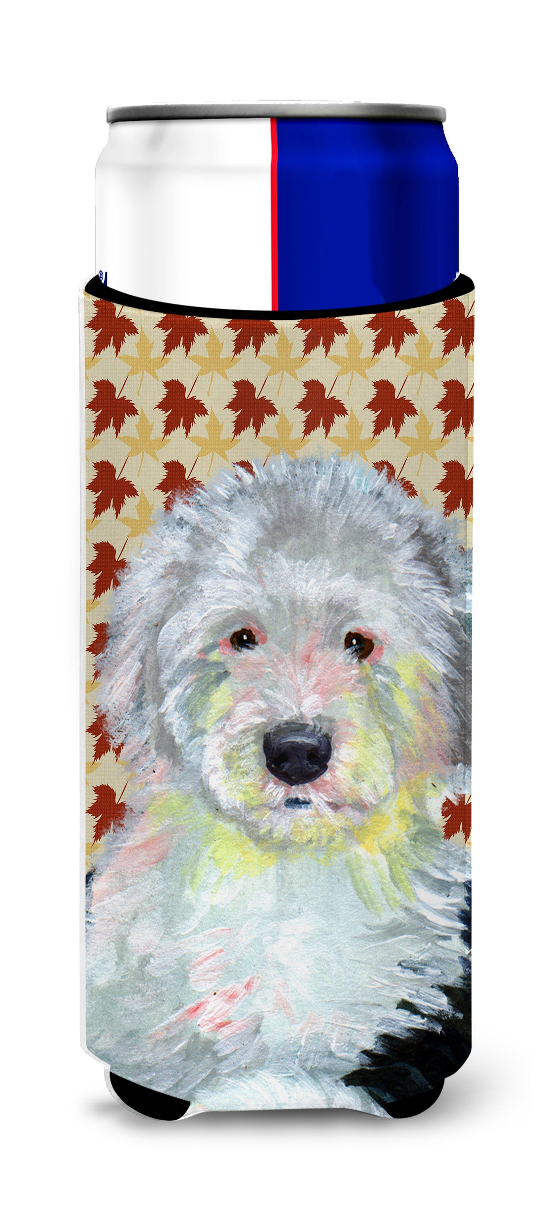 Old English Sheepdog Fall Leaves Portrait Ultra Beverage Insulators for slim cans LH9126MUK.