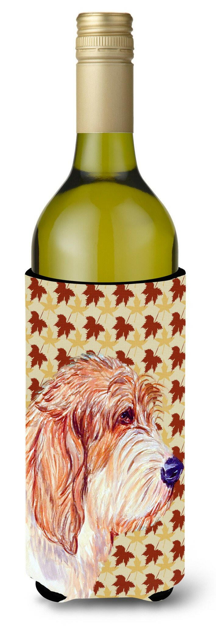 Petit Basset Griffon Vendeen Fall Leaves Portrait Wine Bottle Beverage Insulator Beverage Insulator Hugger by Caroline&#39;s Treasures