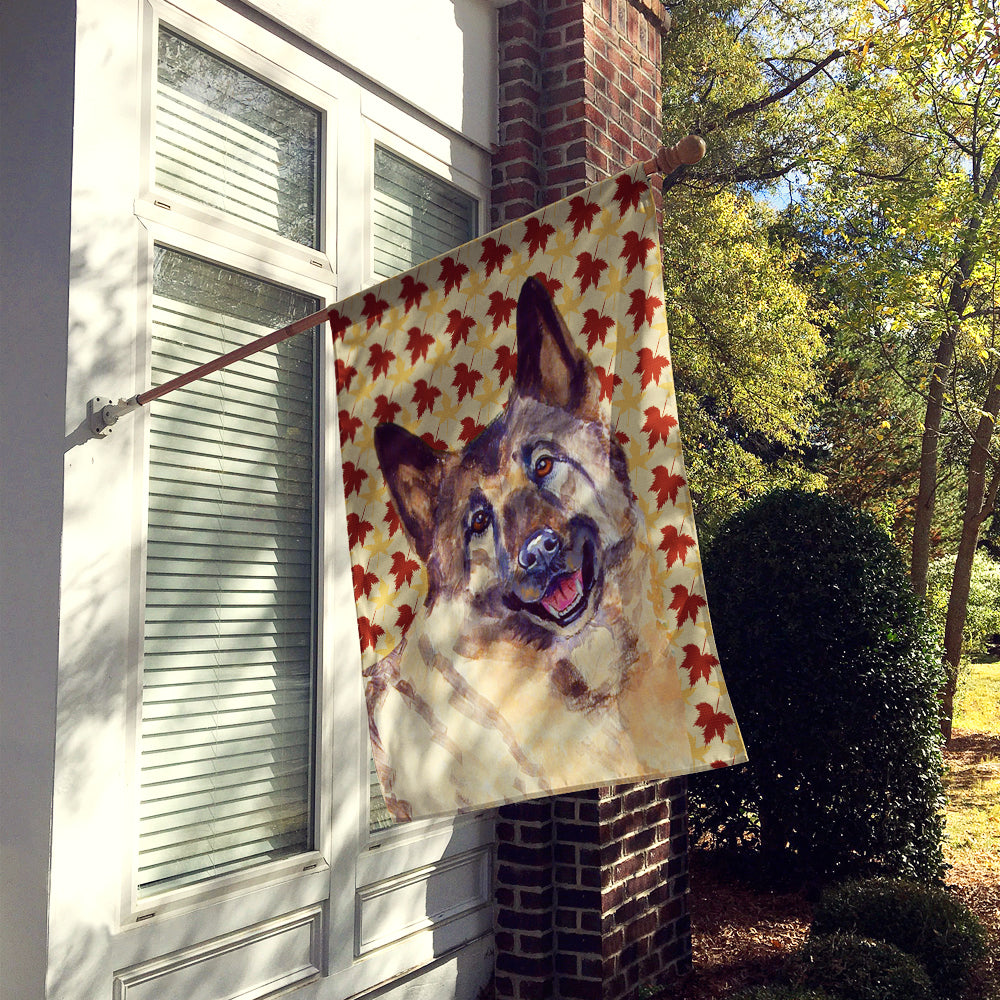 Norwegian Elkhound Fall Leaves Portrait Flag Canvas House Size  the-store.com.