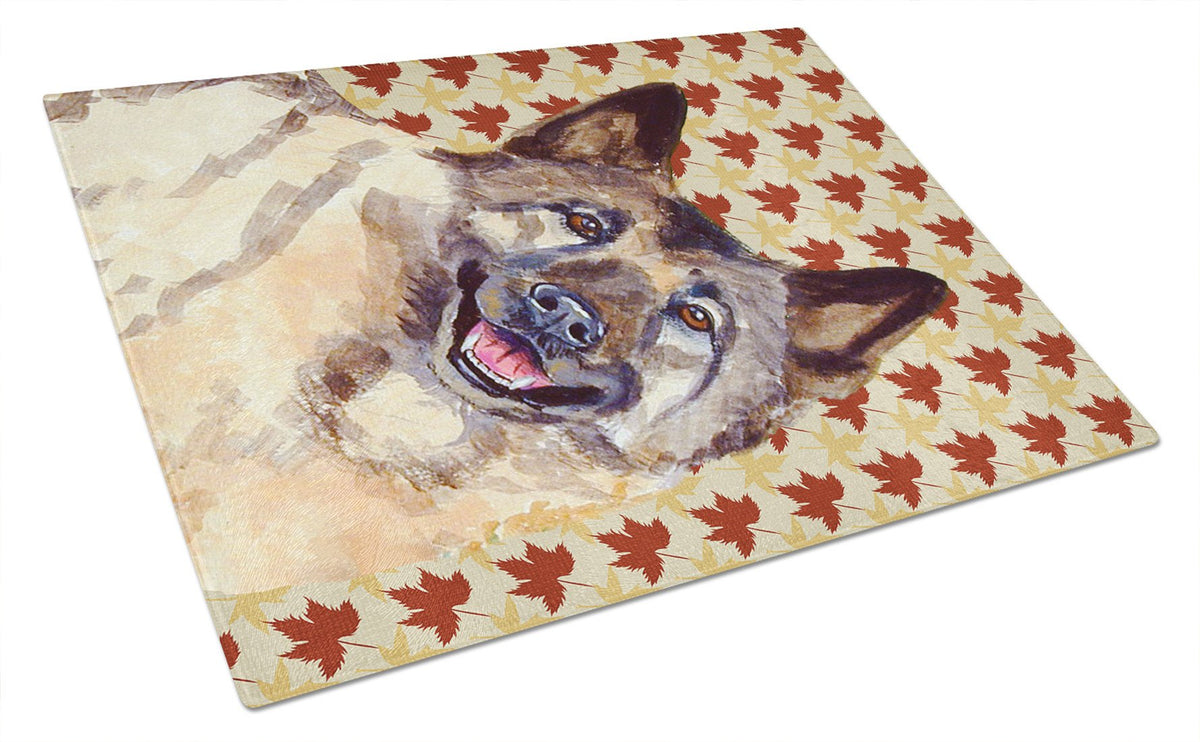 Norwegian Elkhound Fall Leaves Portrait Glass Cutting Board Large by Caroline&#39;s Treasures