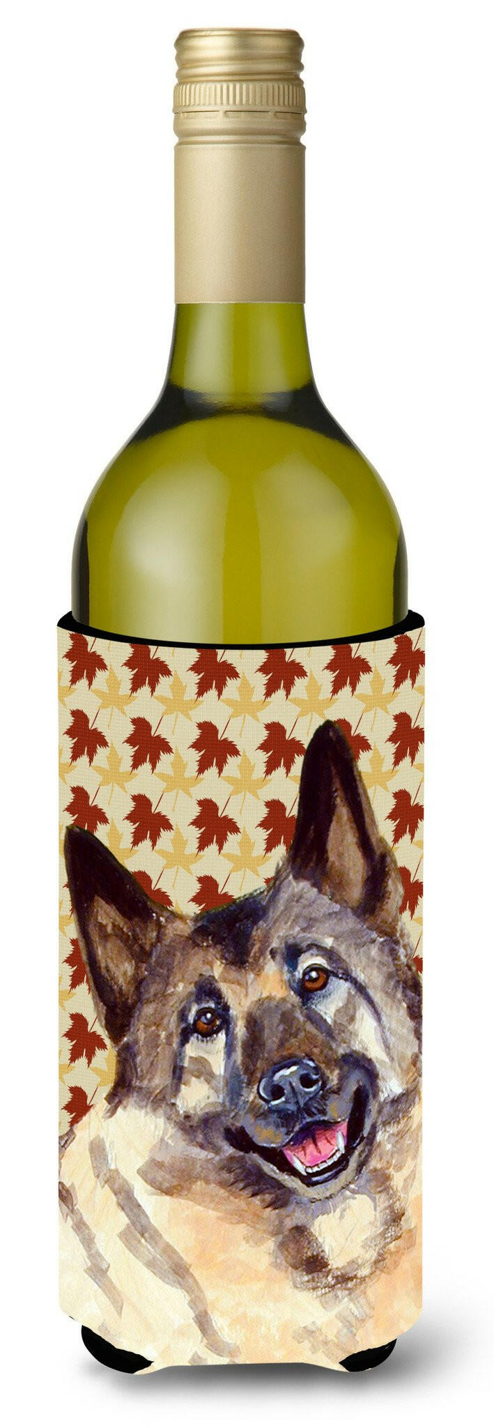 Norwegian Elkhound Fall Leaves Portrait Wine Bottle Beverage Insulator Beverage Insulator Hugger by Caroline&#39;s Treasures