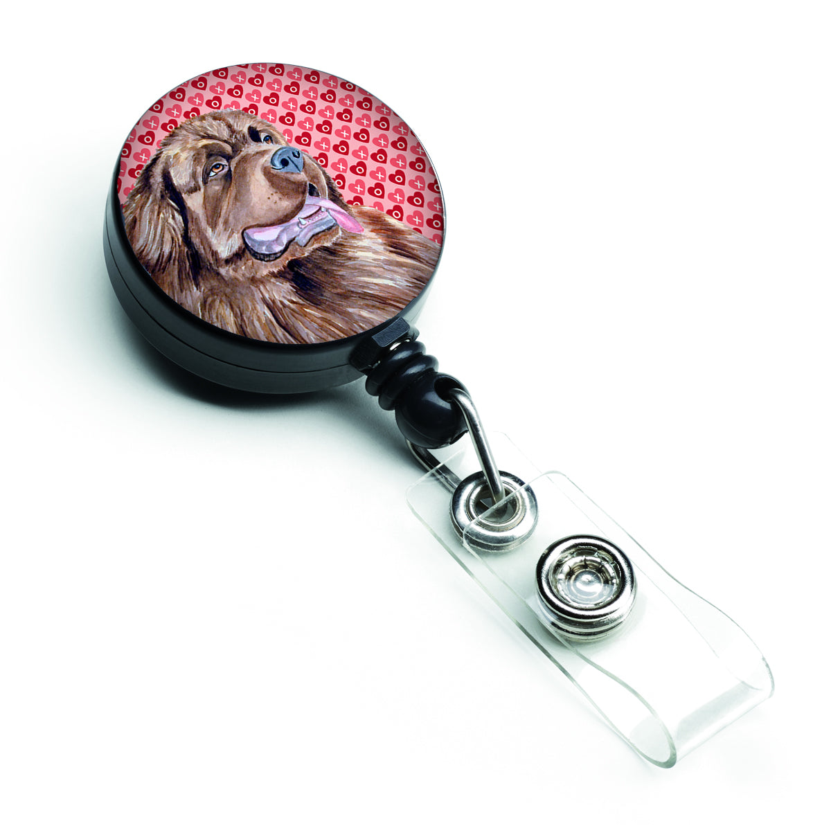 Newfoundland Love and Hearts Retractable Badge Reel or ID Holder with Clip