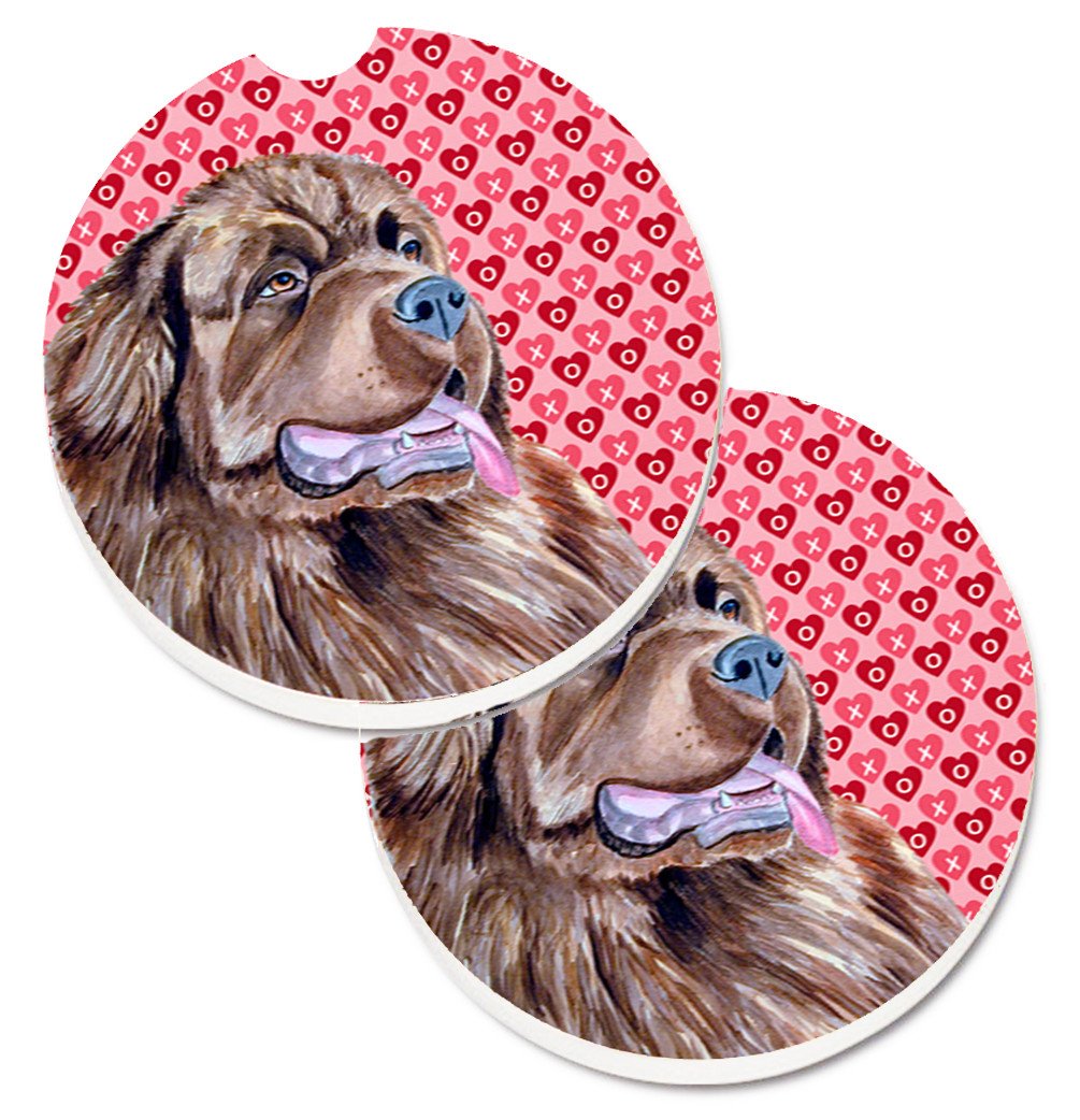 Newfoundland Hearts Love and Valentine&#39;s Day Portrait Set of 2 Cup Holder Car Coasters LH9129CARC by Caroline&#39;s Treasures