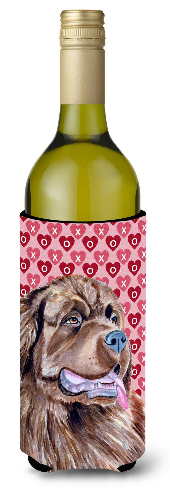 Newfoundland Hearts Love and Valentine&#39;s Day Portrait Wine Bottle Beverage Insulator Beverage Insulator Hugger by Caroline&#39;s Treasures
