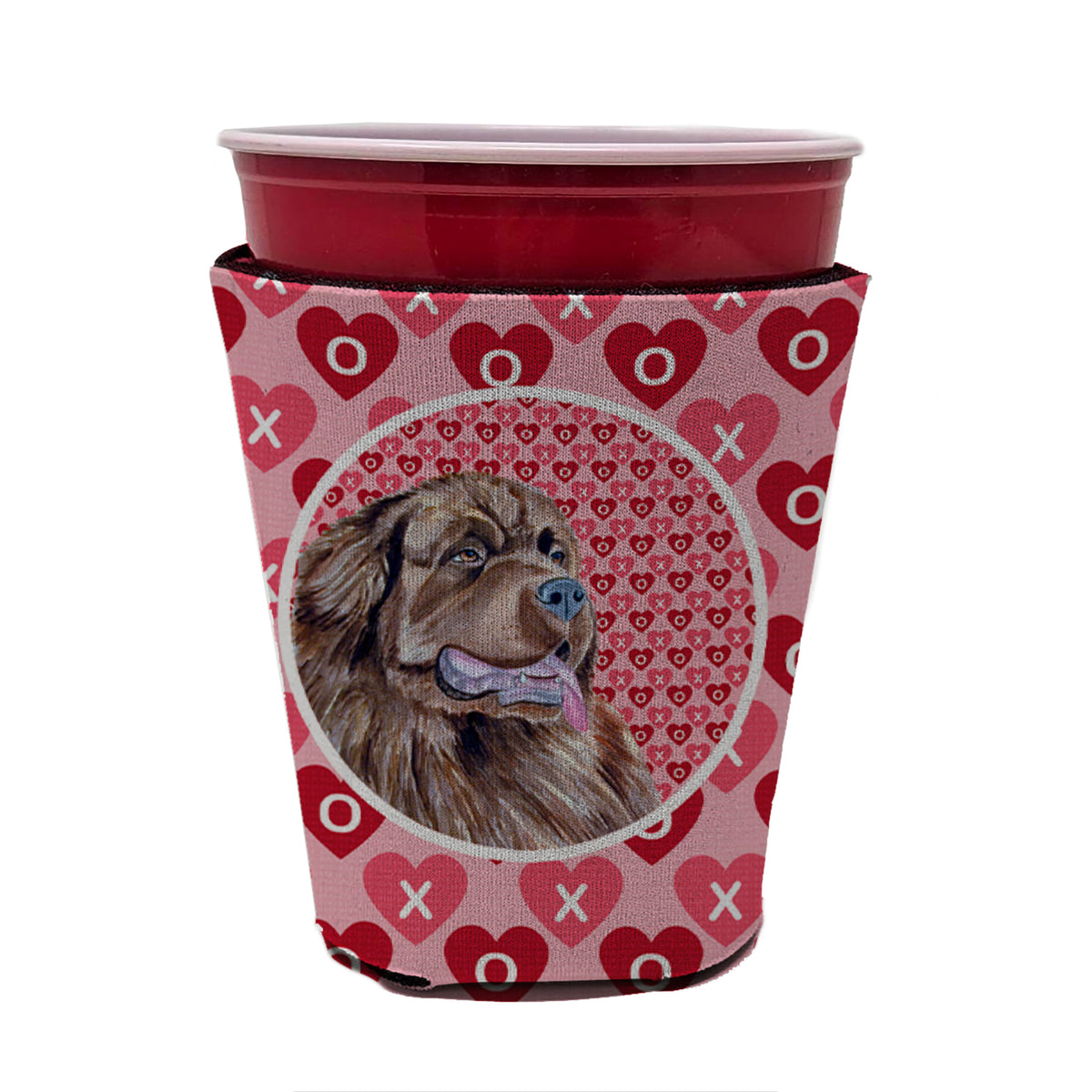 Newfoundland Valentine&#39;s Love and Hearts Red Cup Beverage Insulator Hugger