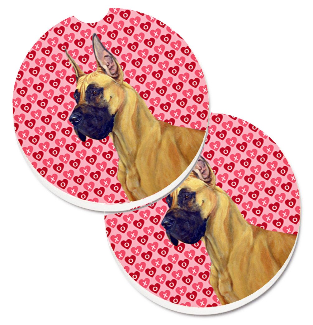 Great Dane Hearts Love and Valentine&#39;s Day Portrait Set of 2 Cup Holder Car Coasters LH9130CARC by Caroline&#39;s Treasures