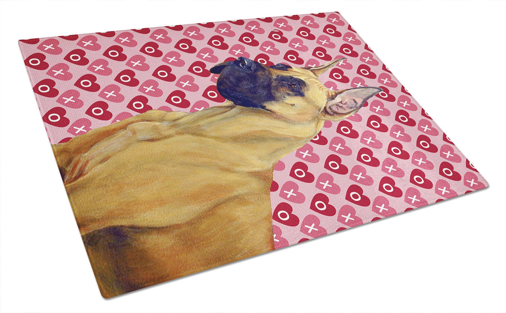 Great Dane Hearts Love and Valentine's Day Portrait Glass Cutting Board Large by Caroline's Treasures