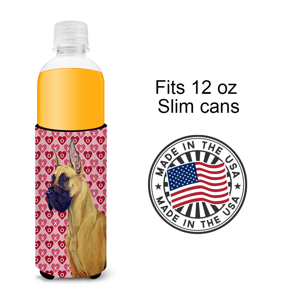 Great Dane Hearts Love and Valentine's Day Portrait Ultra Beverage Insulators for slim cans LH9130MUK.