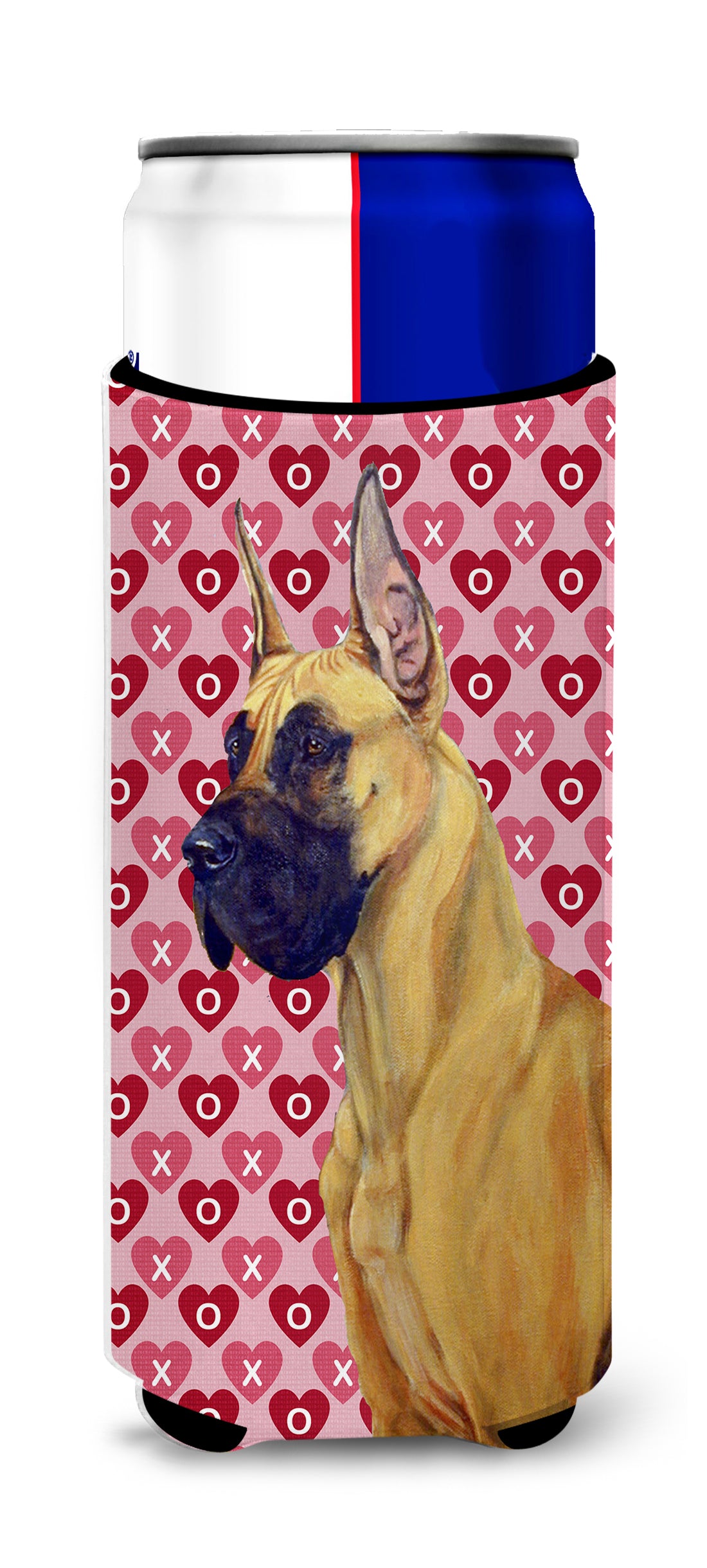 Great Dane Hearts Love and Valentine&#39;s Day Portrait Ultra Beverage Insulators for slim cans LH9130MUK