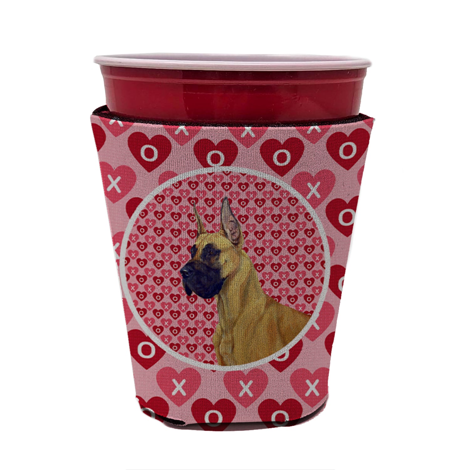Great Dane Valentine's Love and Hearts Red Cup Beverage Insulator Hugger
