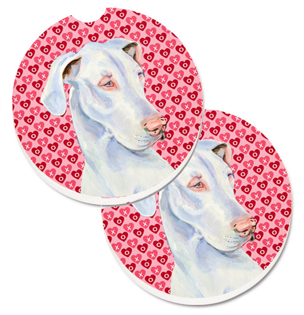 Great Dane Hearts Love and Valentine&#39;s Day Portrait Set of 2 Cup Holder Car Coasters LH9131CARC by Caroline&#39;s Treasures