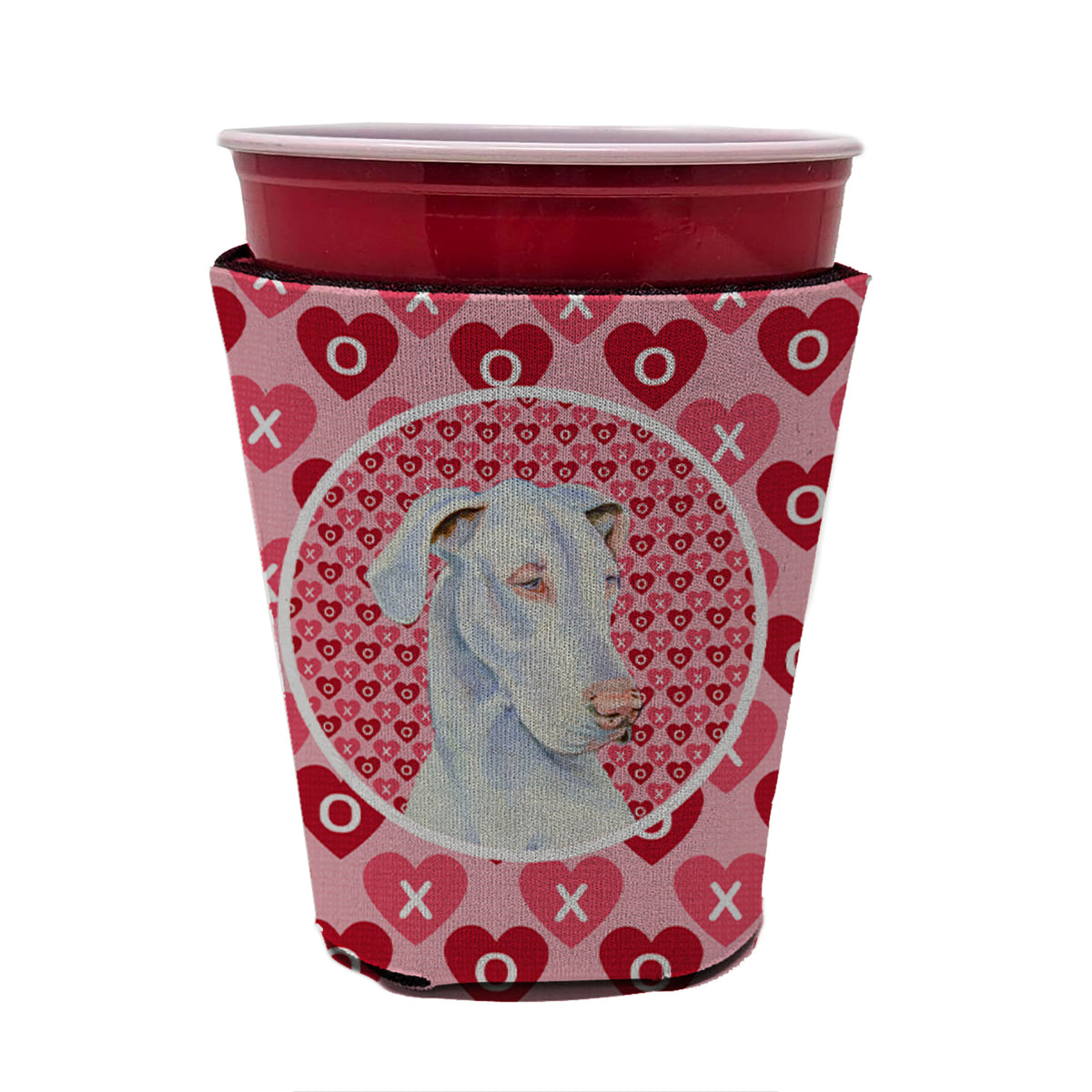 Great Dane Valentine&#39;s Love and Hearts Red Cup Beverage Insulator Hugger