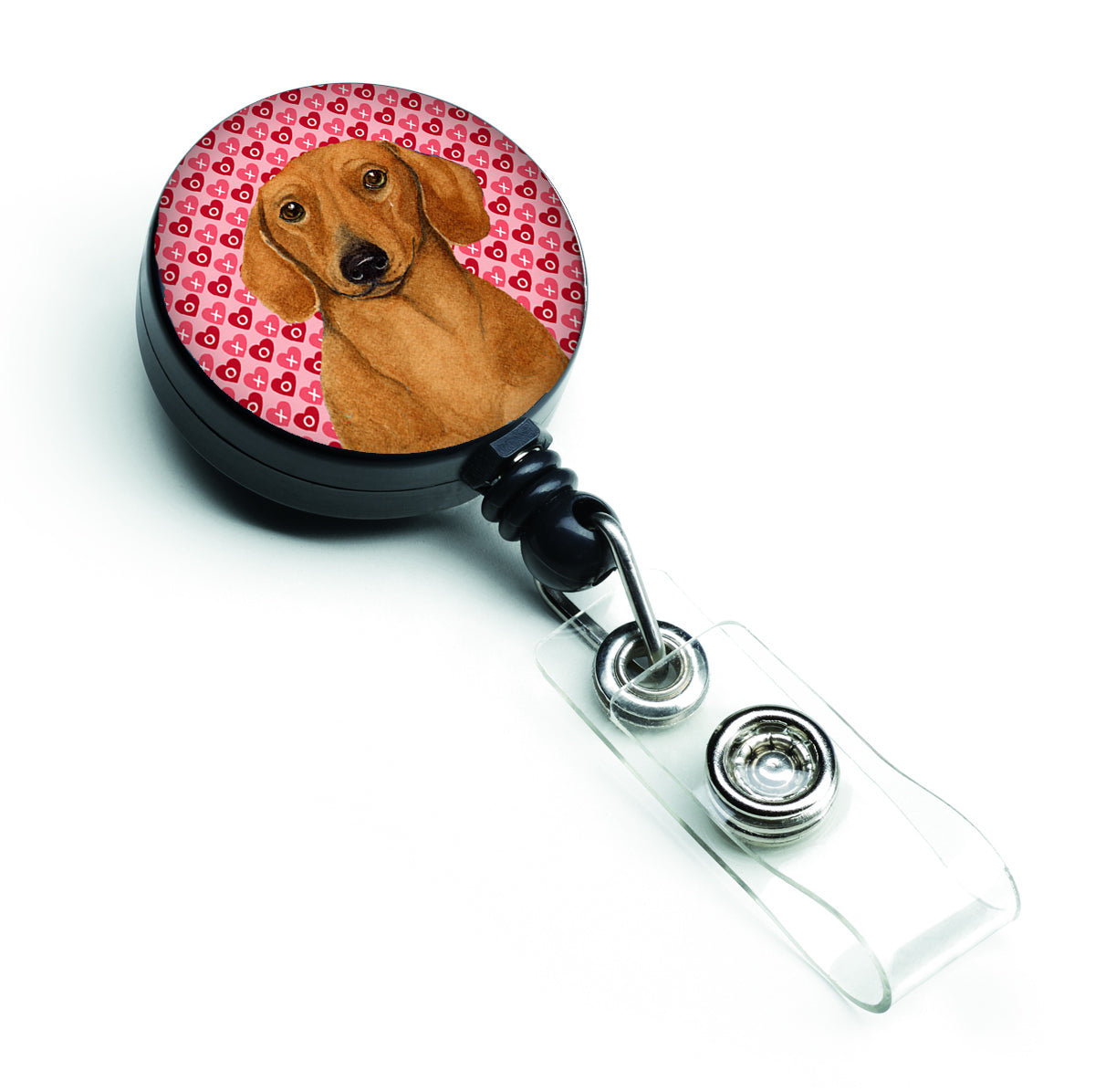 Dachshund Love and Hearts Retractable Badge Reel or ID Holder with Clip.