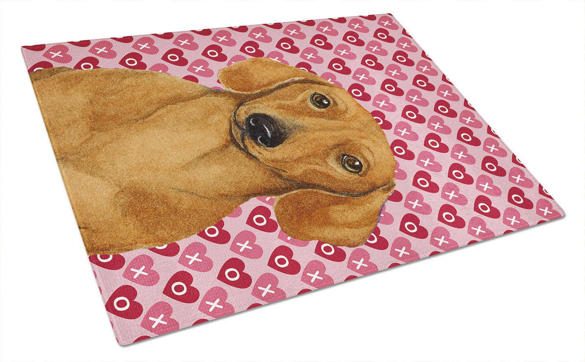 Dachshund Hearts Love and Valentine&#39;s Day Portrait Glass Cutting Board Large by Caroline&#39;s Treasures
