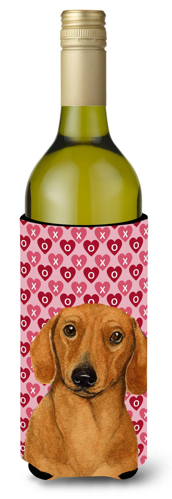 Dachshund Hearts Love and Valentine&#39;s Day Portrait Wine Bottle Beverage Insulator Beverage Insulator Hugger by Caroline&#39;s Treasures