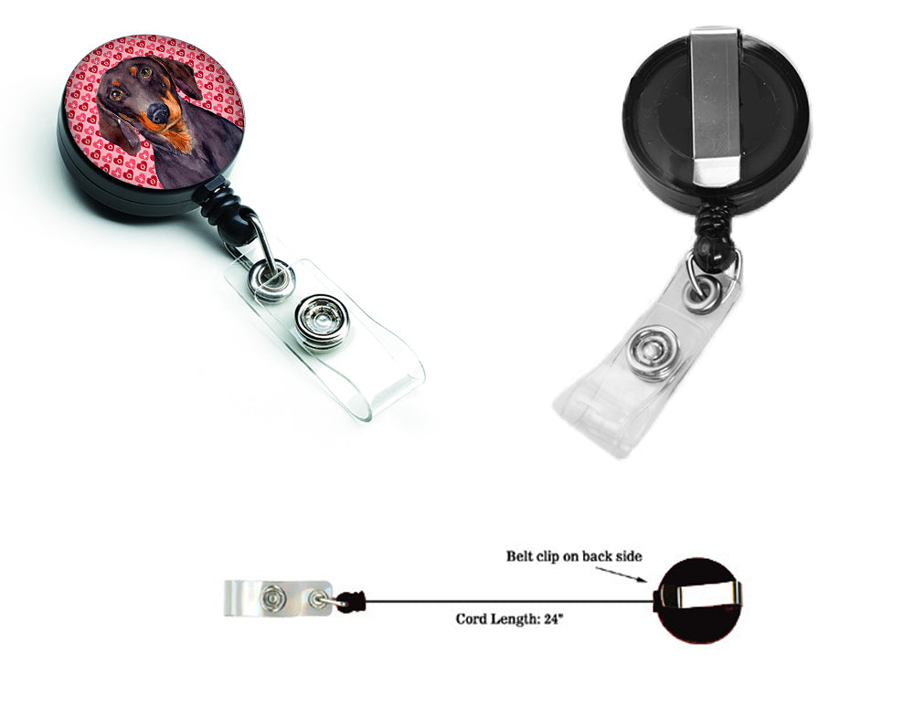 Dachshund Love and Hearts Retractable Badge Reel or ID Holder with Clip.