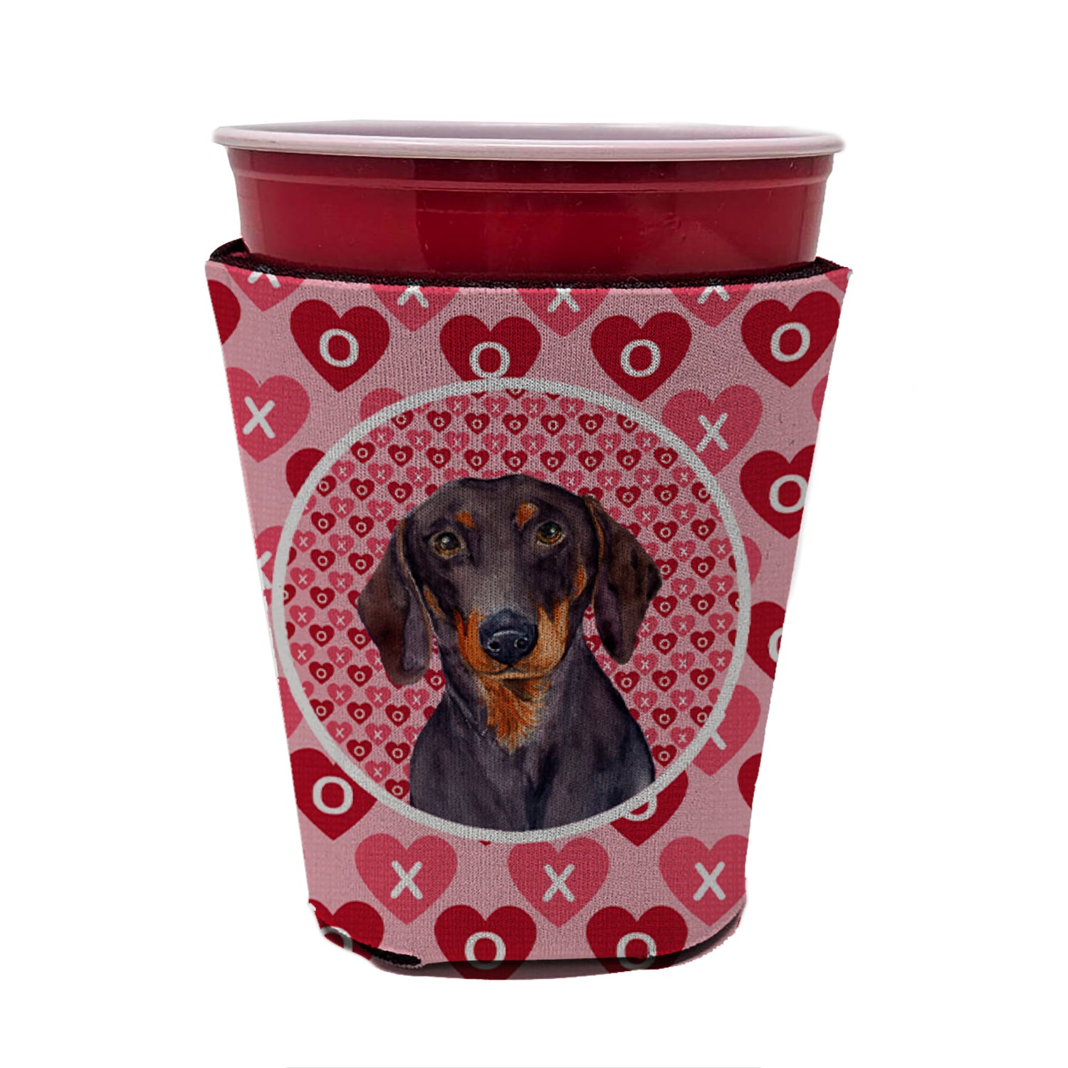 Teckel Valentine's Love and Hearts Red Solo Cup Beverage Insulator Hugger