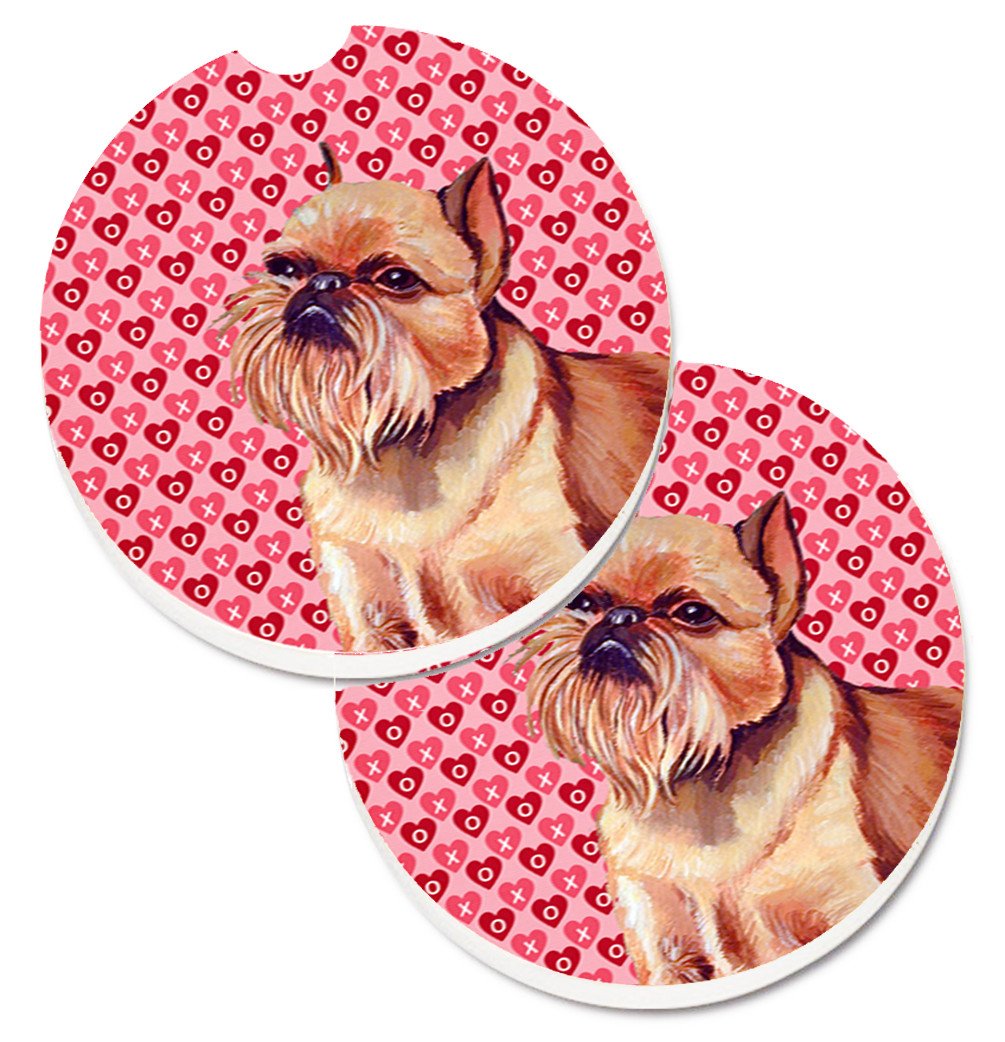Brussels Griffon Hearts Love and Valentine&#39;s Day Portrait Set of 2 Cup Holder Car Coasters LH9134CARC by Caroline&#39;s Treasures