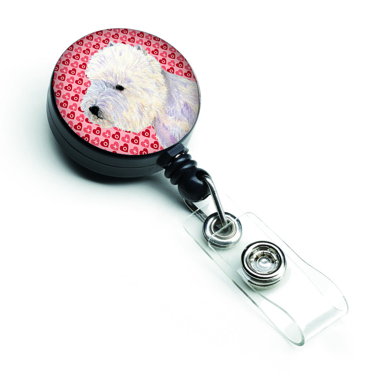 Westie Love and Hearts Retractable Badge Reel or ID Holder with Clip.